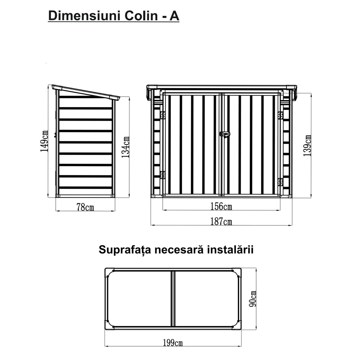 Casuta / magazie de gradina premium, panel plastic si ranforsare metal, MESTERINO Colin-A, Gri/Bej, dimensiuni 199x90x149 cm, usi cu balama, baza metalica