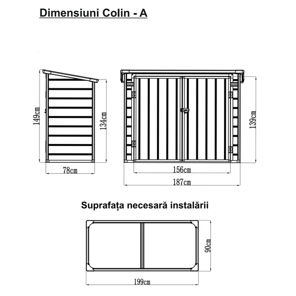 Casuta / magazie de gradina premium, panel plastic si ranforsare metal, MESTERINO Colin-A, Gri/Bej, dimensiuni 199x90x149 cm, usi cu balama, baza metalica