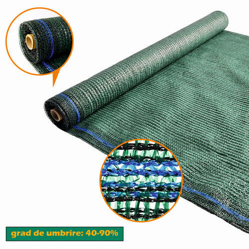 Plasa pentru umbrire, polietilena HDPE pura, MESTERINO 40201040, 2 m X 10 m, grad de umbrire 40%, densitate 40g/mp, verde inchis, protectie UV/IR