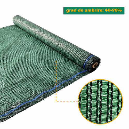 Plasa pentru umbrire, polietilena HDPE pura, MESTERINO 901550120, 1,5 m X 50 m, grad de umbrire 90%, densitate 120g/mp, verde inchis, protectie UV/IR