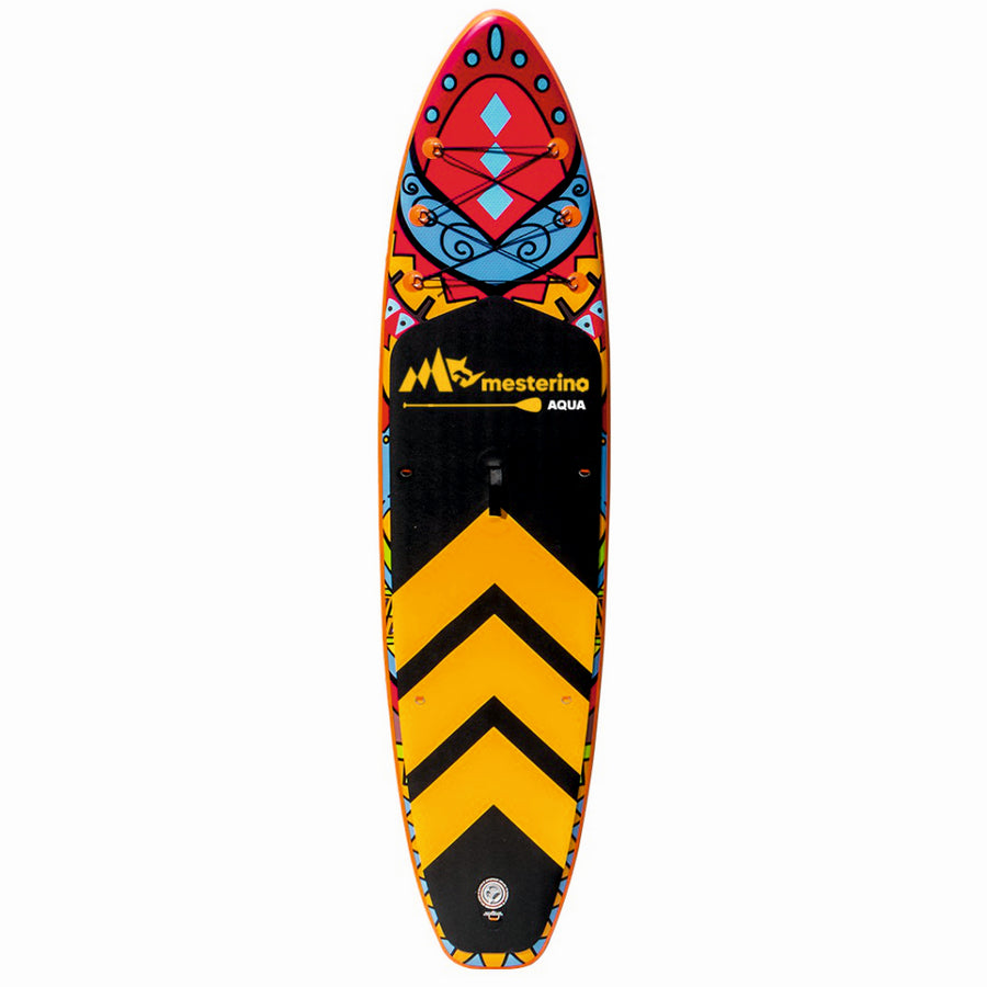 Set placa gonflabila Stand Up Paddle Mesterino Aqua SUP083, 320x81x15cm, geantă de transport, vasla, pompa, scaun, lesa, kit de reparatii, design Tribal