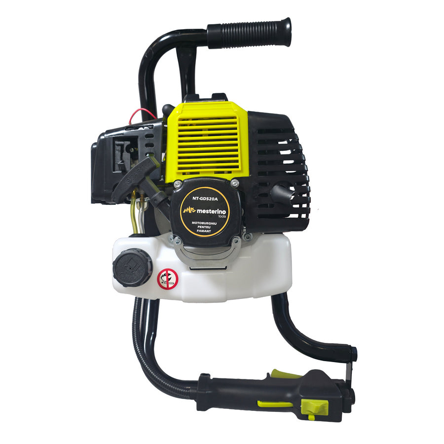 Motoburghiu pentru pamant MESTERINO TOOLS NT-GD520A + burghiu de 150 mm, motor in 2 timpi, 52cc, 2.3 CP, turatie maxima 10000 RPM