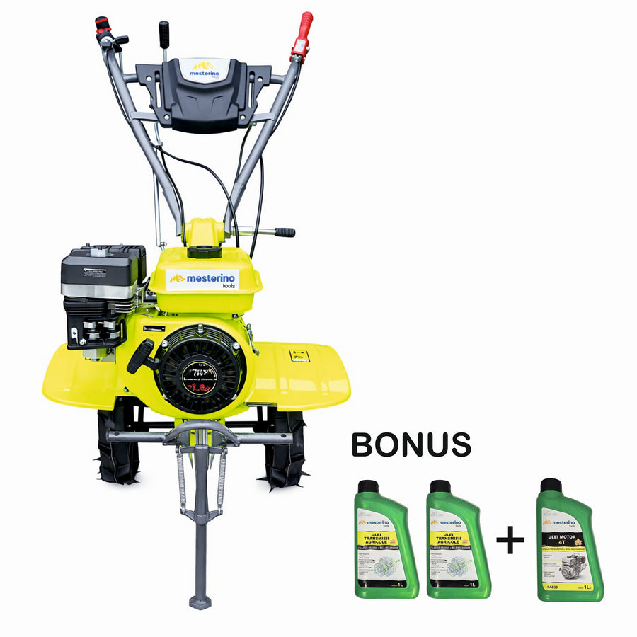 Motocultor pe benzina MESTERINO TOOLS BJXT1000G-212, 212 cmc, 8.5 cai putere, trasmisie pe pinioane, viteze 2 inainte si 1 inapoi, latime de lucru 95 cm, adancime de lucru 15-30 cm