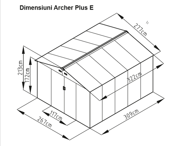 Casuta / magazie de gradina metalica MESTERINO Archer-Plus-E gri/bej 277x322x213 cm, usi culisante, baza metalica CADOU