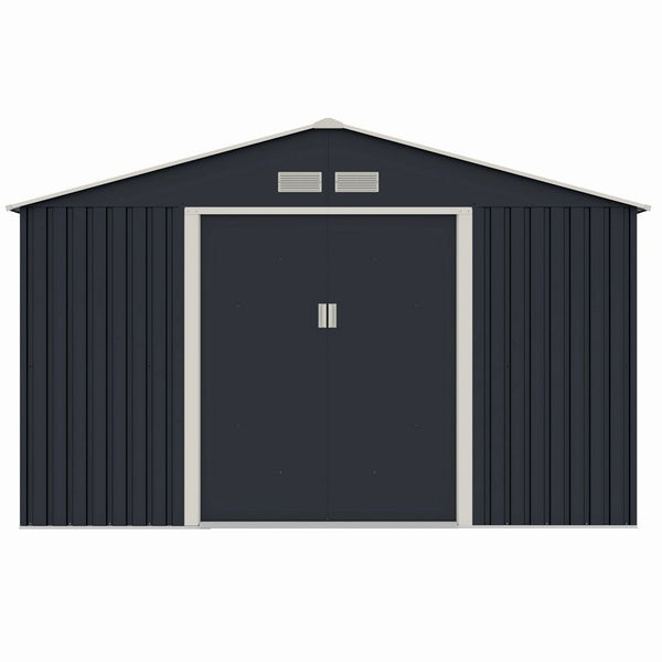 Casuta / magazie de gradina metalica MESTERINO S1001-G gri/bej 321x301x205 cm, usi culisante, baza metalica CADOU