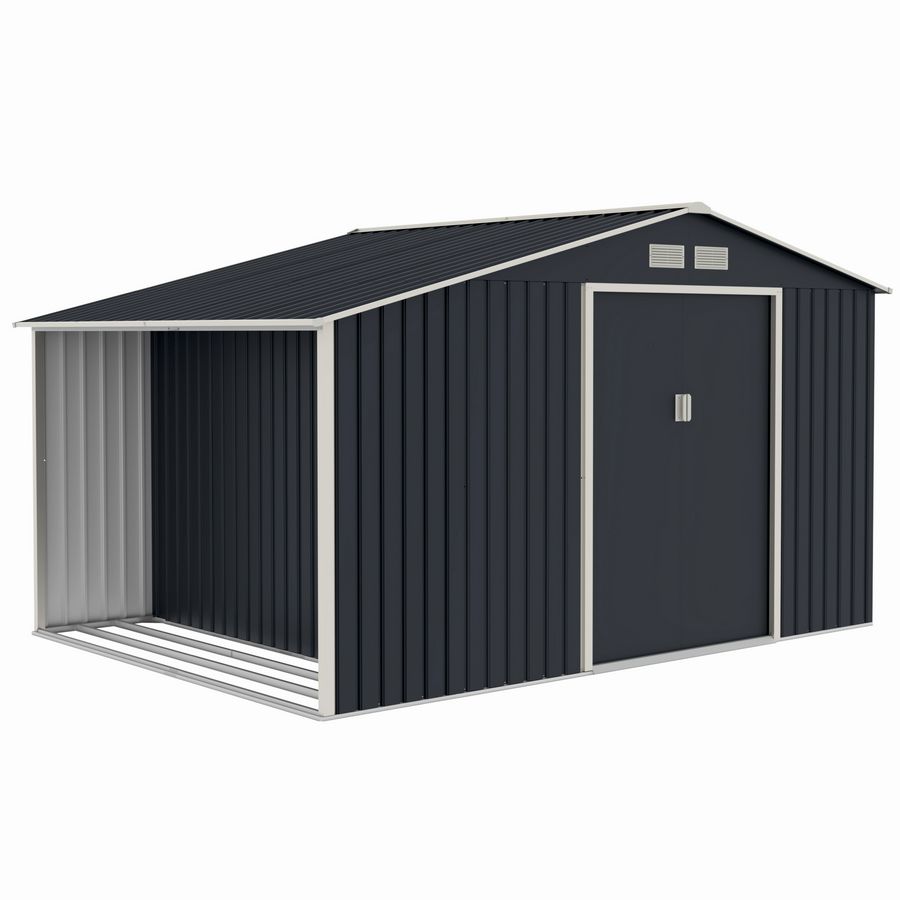 Casuta / magazie de gradina metalica MESTERINO Luke-C, gri/bej, 342x259x203 cm, cu usi culisante, baza metalica CADOU