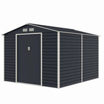 Casuta / magazie de gradina metalica MESTERINO Evan-Plus-E, gri/bej, 277x322x221 cm, cu usi culisante, baza metalica CADOU