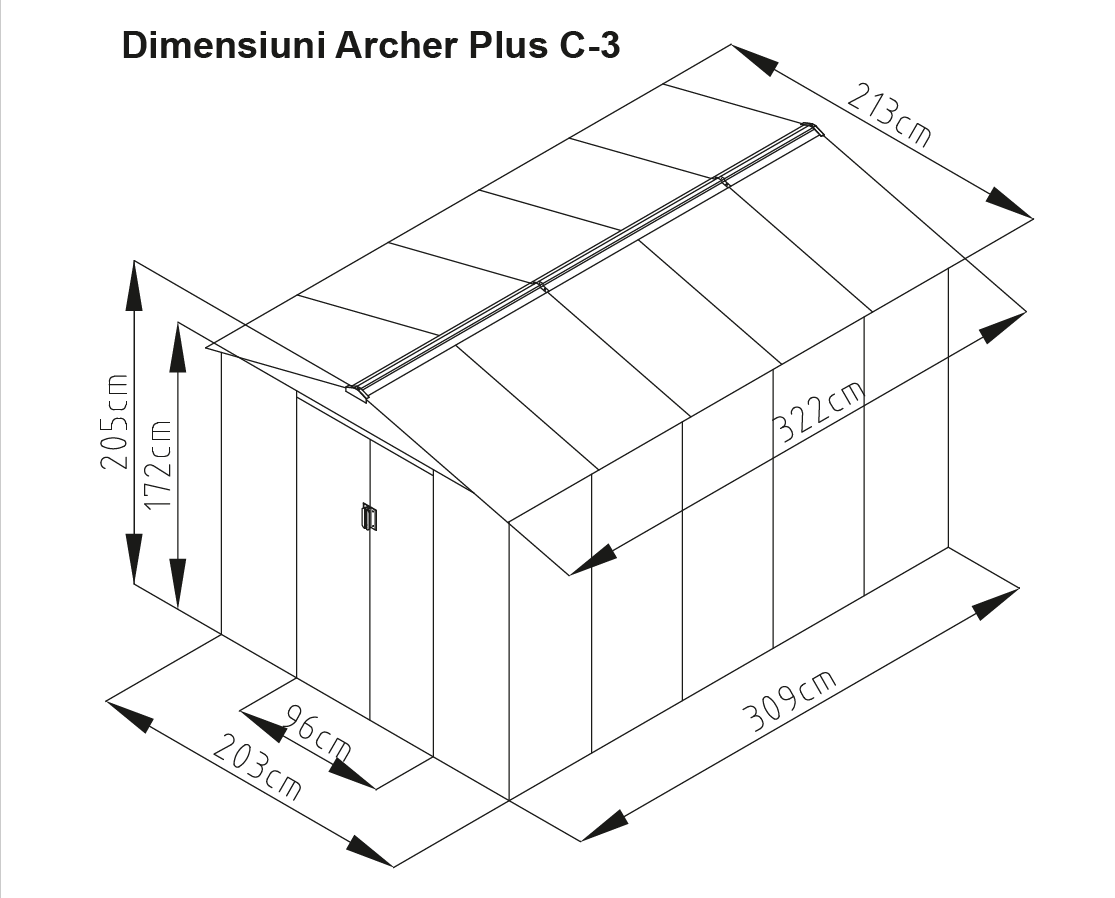 Casuta / magazie de gradina metalica MESTERINO Archer-Plus-C-3, gri/bej, 213x322x205 cm, cu usi culisante, baza metalica CADOU