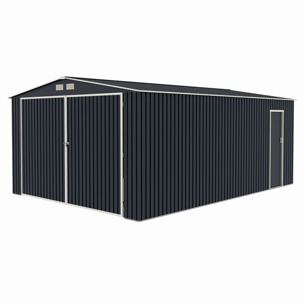 Garaj / depozit metalic MESTERINO S1004-C, gri/bej, 380x540x232 cm, cu usa dubla