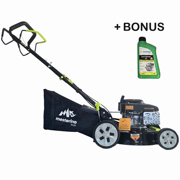 Masina tuns iarba/gazon autopropulsata MESTERINO BJXSM41-139, motor LONCIN 4 timpi, 3.3 cai, sasiu metal, latime taiere 41 cm, 8 nivele de taiere, sac colector 45 litri