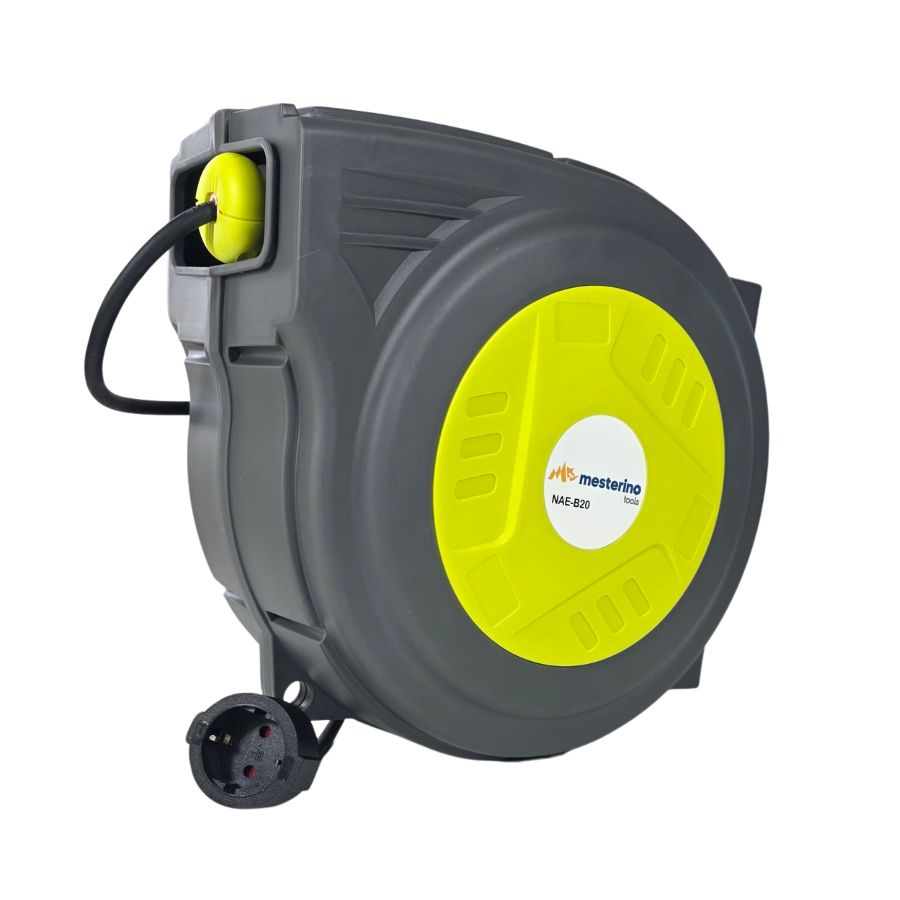 Prelungitor electric retractabil 20m+1m MESTERINO TOOLS NAE-B20, tensiune 230V, putere 1500 W, montare pe perete