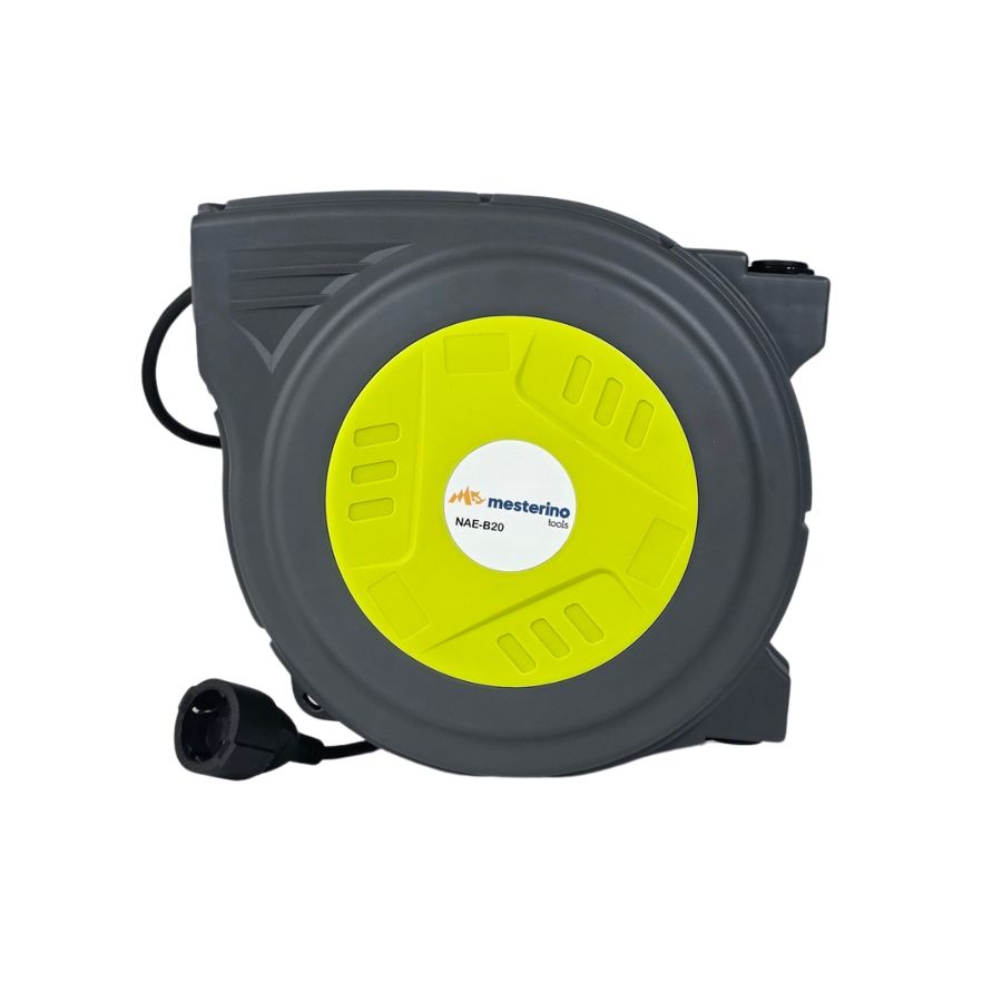 Prelungitor electric retractabil 20m+1m MESTERINO TOOLS NAE-B20, tensiune 230V, putere 1500 W, montare pe perete