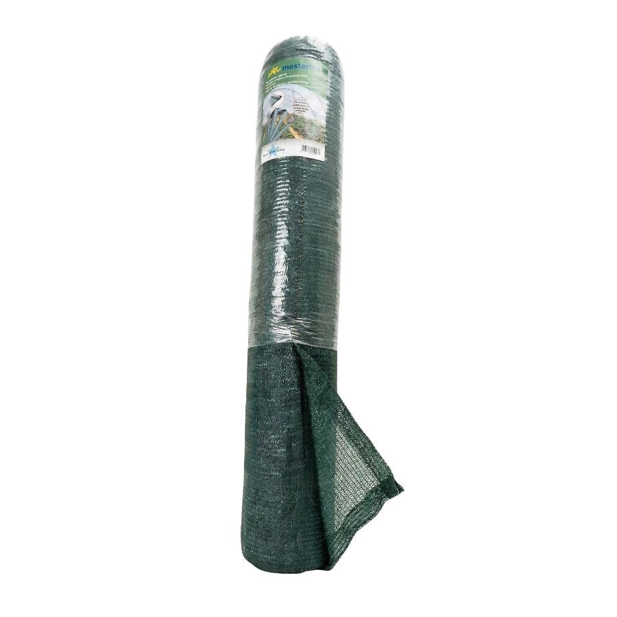 Plasa pentru umbrire, polietilena HDPE pura MESTERINO 50065050, 6 m X 50 m, grad de umbrire 50%, densitate 50g/mp, verde inchis, protectie UV/IR