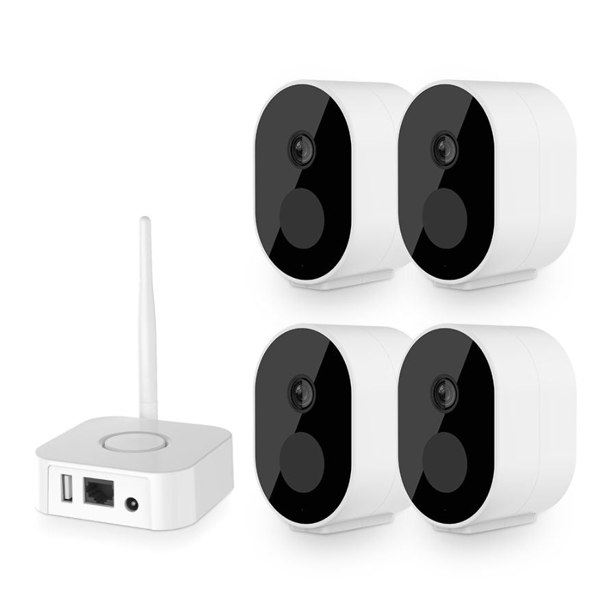 Kit mini NVR Video ANNKE N44WEH+I41DL*4, statie tip baza cu 4 camere interior/exterior 2MP, Full HD, baterie, rezistent la intemperii