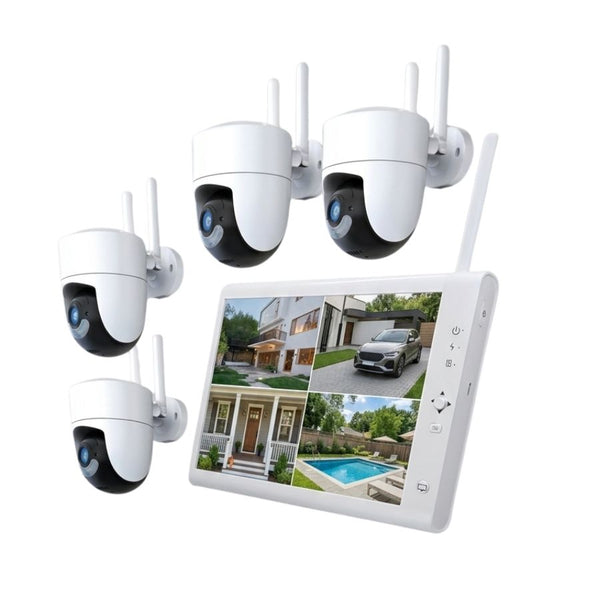 Sistem performant de supraveghere video ANNKE N44WEV+I41DN*4, NVR cu ecran 10 inch, 4 camere interior/exterior 5MP, Ultra HD/2k+, vedere nocturna IR, rezistent la intemperii