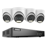 Sistem performant de supraveghere video ANNKE DW81KN+CR1CW*4, DVR 8 canale Hibrid, 4 camere tip Turret interior/exterior 5MP, Ultra HD/2k+, lumina duala IR si alba, vedere nocturna, audio, rezistent la intemperii