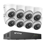 Sistem performant de supraveghere video ANNKE N98PBL+I51DS*8, PoE, NVR 8 canale, 8 camere tip Turret interior/exterior 5MP, Ultra HD/2k+, vedere nocturna IR, audio, rezistent la intemperii