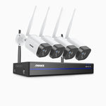 Sistem performant de supraveghere video WiFi ANNKE N48WHR+I71GK*4, NVR 8 canale, 4 camere tip Bullet 3MP, Super HD, vedere nocturna IR, audio, rezistent la intemperii