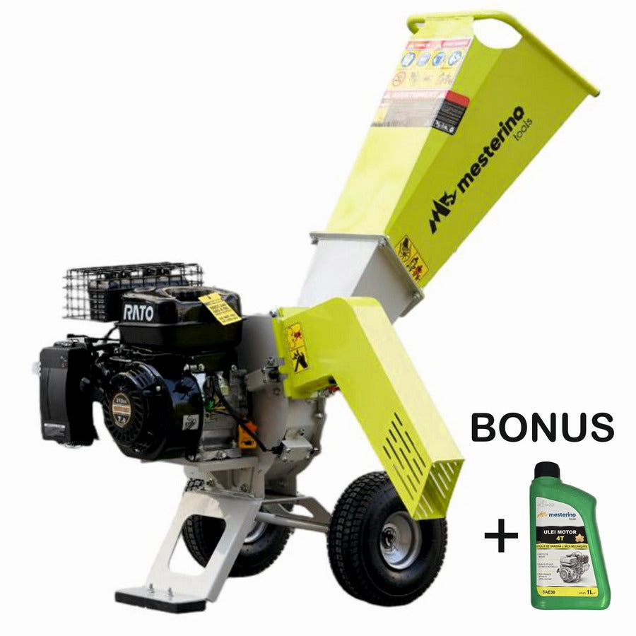 Tocator de crengi si resturi vegetale, MESTERINO MT-70SP, motor pe benzina RATO in 4 timpi 212cc, 7 CP, diametru maxim de taiere 75mm