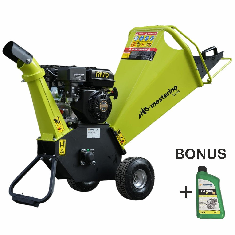 Tocator de crengi si resturi vegetale, MESTERINO MT-65H, motor pe benzina RATO in 4 timpi, 212 cc, 7 CP, diametru maxim de taiere 100 mm