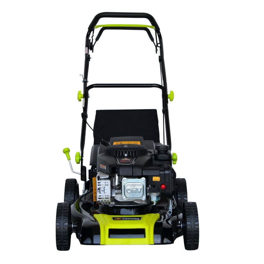 Masina tuns iarba/gazon autopropulsata MESTERINO BJXSM46-139, motor LONCIN 4 timpi, 3.3 cai, sasiu metal, latime taiere 46 cm, 8 nivele de taiere, sac colector 55 litri