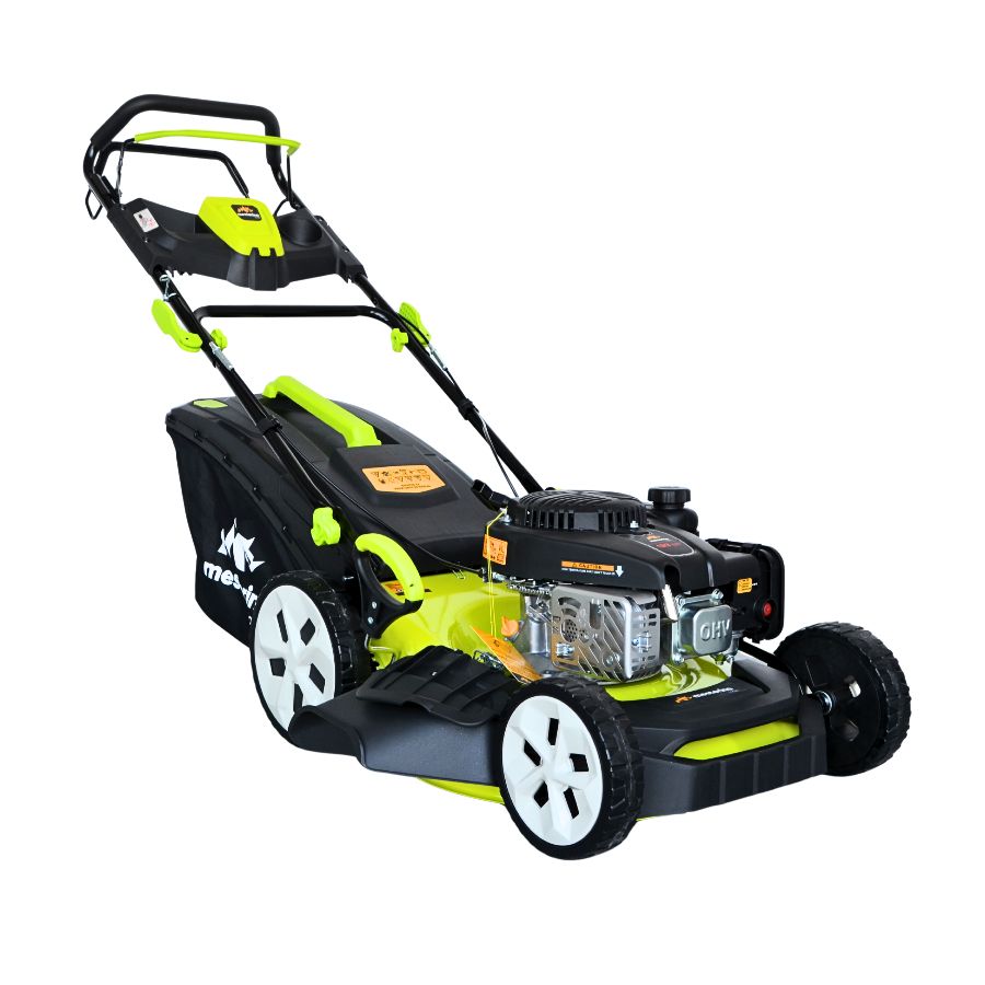 Masina tuns iarba/gazon autopropulsata MESTERINO BJXPM46-139, motor LONCIN 4 timpi, 3.3 cai, sasiu metal, latime taiere 46 cm, 8 nivele de taiere, sac colector 60 litri, evacuare lateral si mulcire