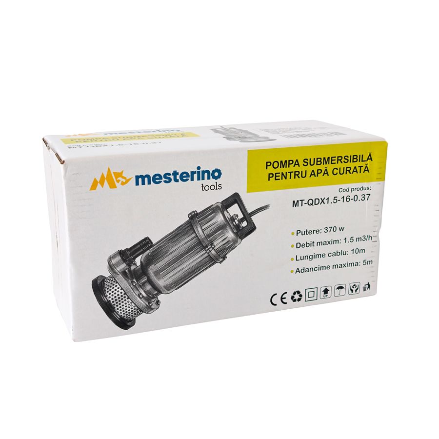 Pompa submersibila pentru apa curata MESTERINO TOOLS MT-QDX1.5-16-0.37, 370 W, debit maxim 1.5 m3/h, adancime maxima 5 m, cablu 10 m