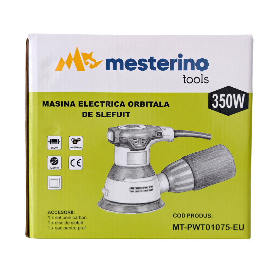 Masina electrica orbitala de slefuit MESTERINO TOOLS MT-PWT01075-EU, 350 W, 12000 RPM, disc 125 mm
