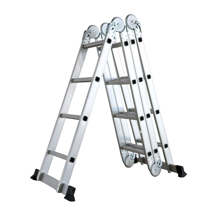 Scara multifunctionala din aluminiu cu balama 4X4 trepte MESTERINO TOOLS MTJL202-4X4, 4.67 metri, greutate maxima suportata 150 kg