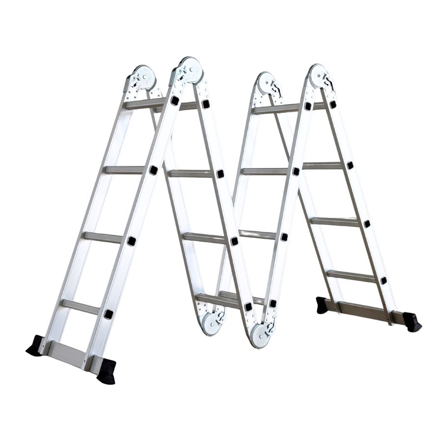 Scara multifunctionala din aluminiu cu balama 4X4 trepte MESTERINO TOOLS MTJL202-4X4, 4.67 metri, greutate maxima suportata 150 kg