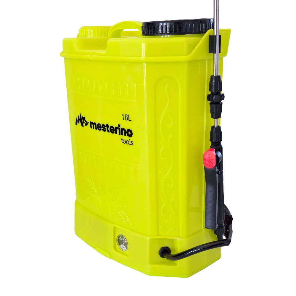 Pompa de stropit cu acumulator MESTERINO TOOLS MT-0584201, capacitate rezervor 16 litri, 12 V / 8 Ah, lungime lance 35 cm