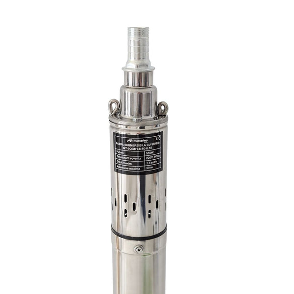 Pompa submersibila cu surub MESTERINO TOOLS MT-3QGD1.8-50-0.55, 550 W, debit maxim 1.8 m3/h, adancime maxima 50 m, cablu 15 m