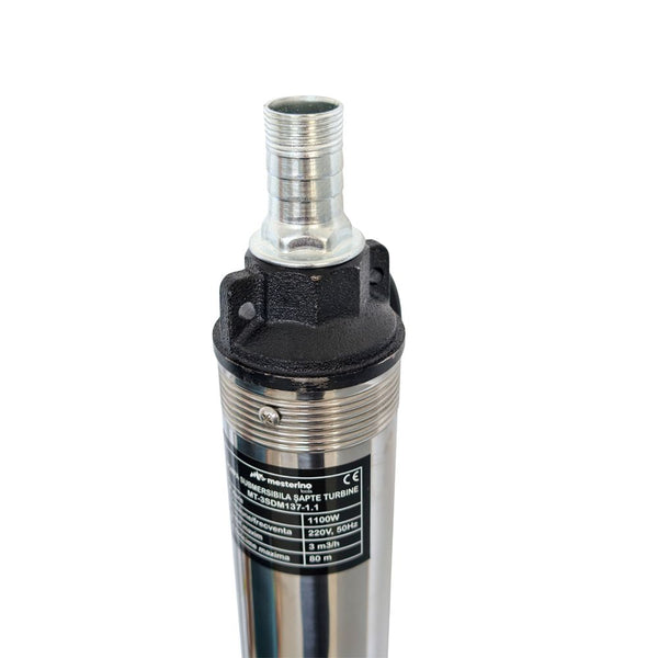 Pompa submersibila pentru apa curata cu 7 turbine si corp INOX MESTERINO TOOLS MT-3SDM137-1.1, 1100 W, 3 m3/h, adancime maxima 80 m, cablu 15 m