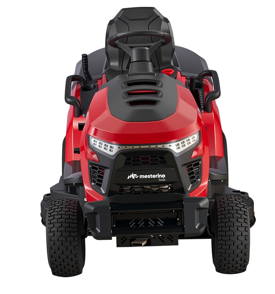 Tractoras pentru tuns gazon/iarba MESTERINO TOOLS MTBJXRM42R-D586, motor LONCIN 586 cmc, putere 17 cai, latime de taiere 1067 mm, 7 nivele taiere, sac colector 250 litri