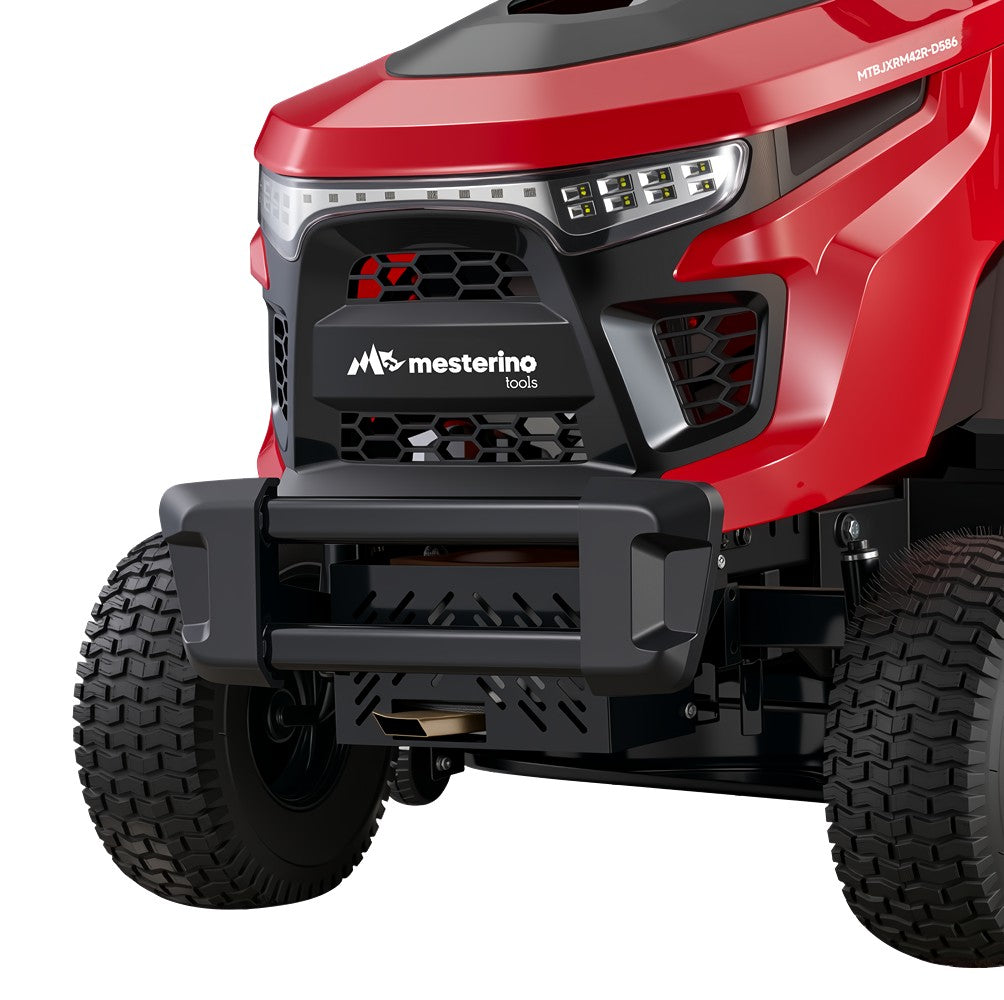 Tractoras pentru tuns gazon/iarba MESTERINO TOOLS MTBJXRM42R-D586, motor LONCIN 586 cmc, putere 17 cai, latime de taiere 1067 mm, 7 nivele taiere, sac colector 250 litri
