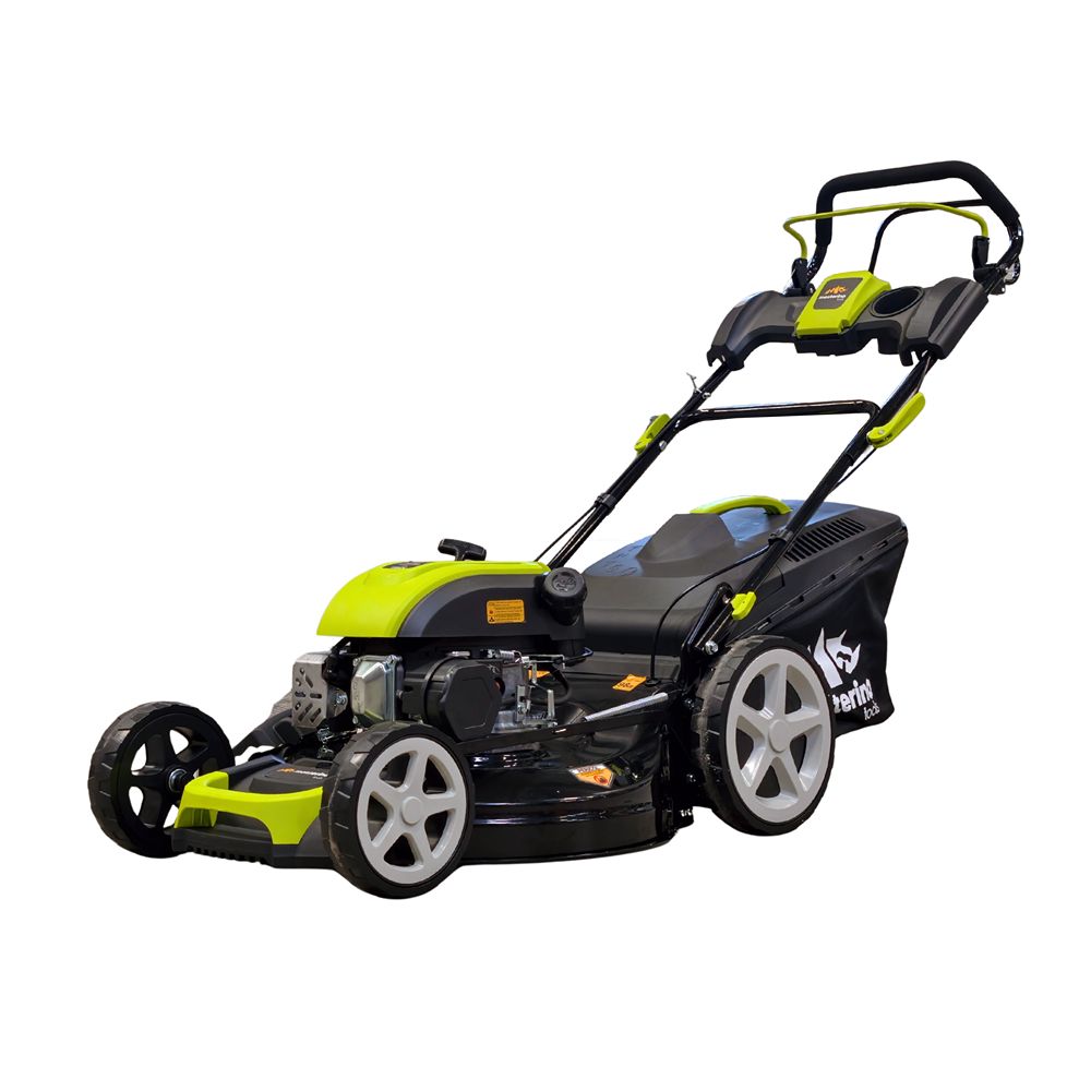 Masina autopropulsata pentru tuns gazonul Mesterino Tools MTBJXPM53N-196 cu motor QL200, 5CP, diametru taiere 533mm/21inch, 8 inaltimi de taiere, roti fata 8 inch, roti spate 11 inch sac colector 60l colectare, evacuare lateral si mulcire