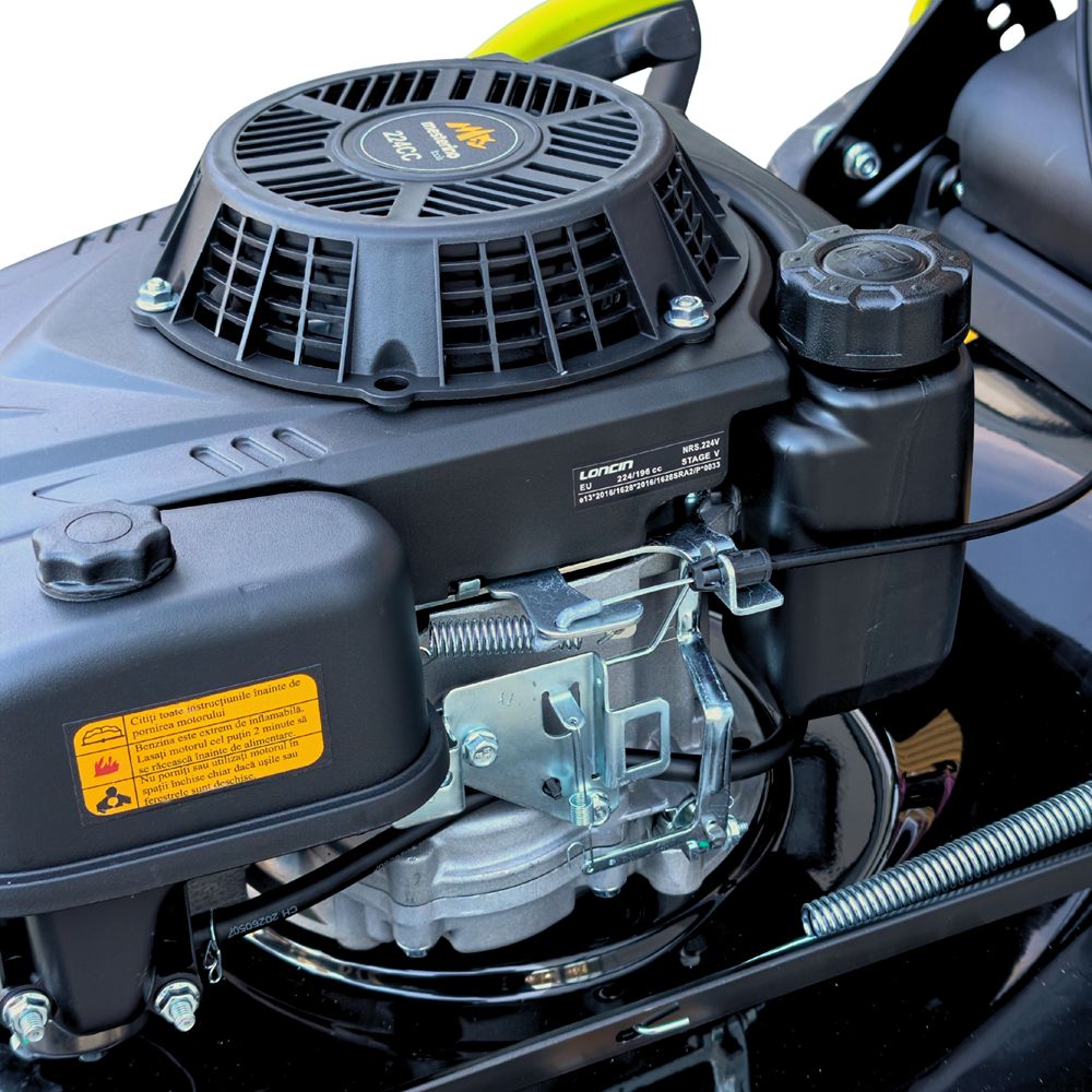 Masina autopropulsata pentru tuns iarba/gazon MESTERINO MTBJXPM53N-224, motor 4T LONCIN 224 cmc, 6.1 CP, latime taiere 53 cm, 8 nivele de taiere, sac colector 60 litri, evacuare lateral si mulcire
