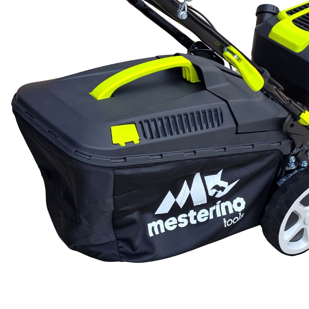 Masina autopropulsata pentru tuns gazon/iarba MESTERINO MTBJXSM41N-149, motor 4T 149 cmc, 3.3 CP, latime taiere 41 cm, 8 nivele taiere, sac colector 50 litri