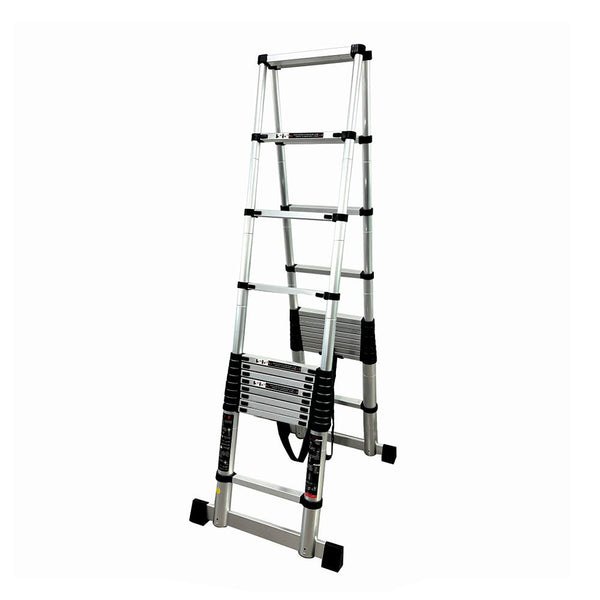 Scara telescopica din aluminiu dubla MESTERINO TOOLS JMTJL-101-D3.8M+3.8M, 3.8+3.8 metri, 2x13 trepte, greutate maxima 150 kg