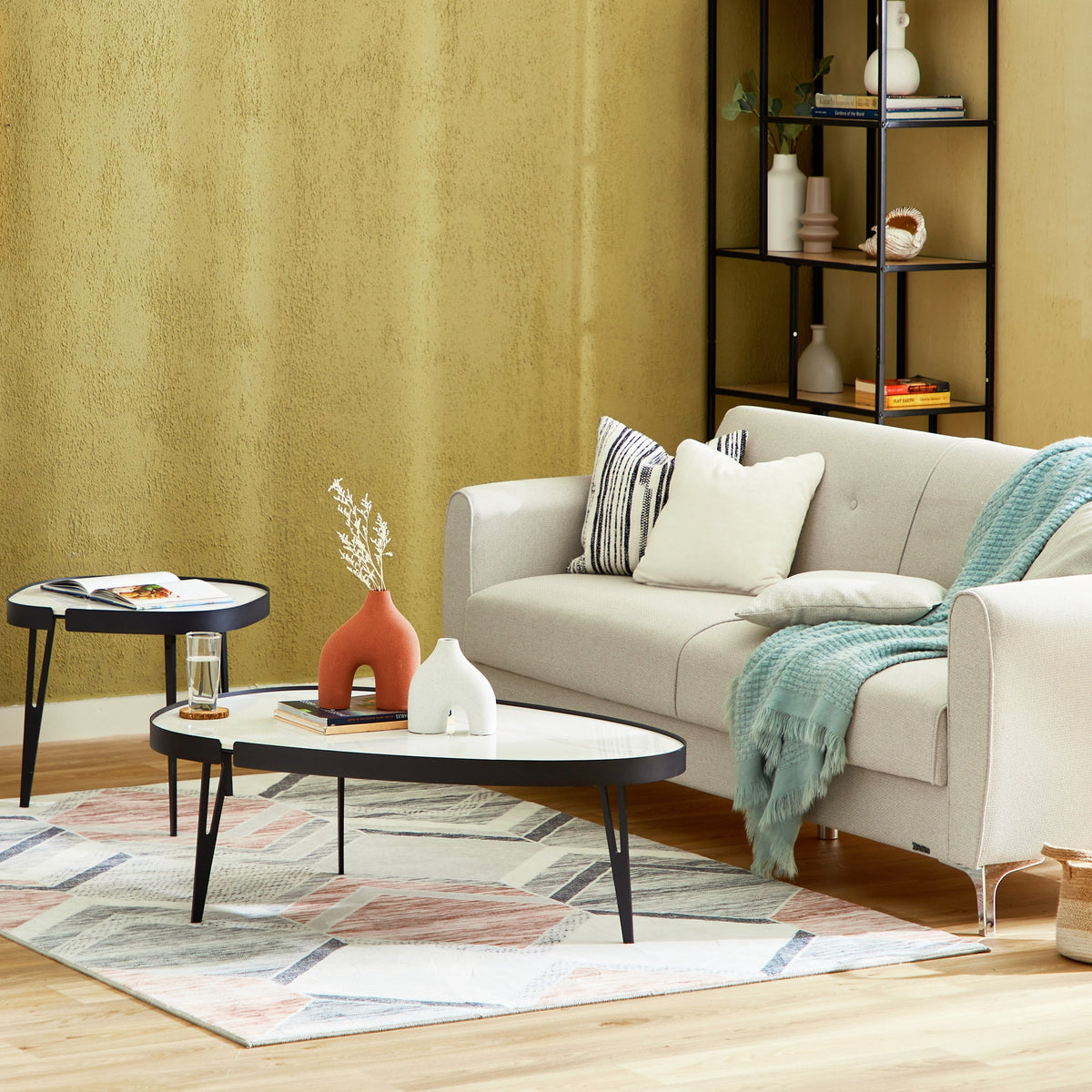 Set 2 Masute de Cafea Moderne din Piatra Sinterizata, Finisaj Lucios, Rezistente la Caldura si Pete, Design Elegant pentru Living