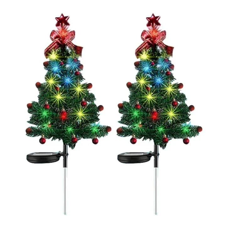 Set 2 Lampi solare decorative pentru gradina cu LED in forma de brad – 68 cm, lumina multicolora