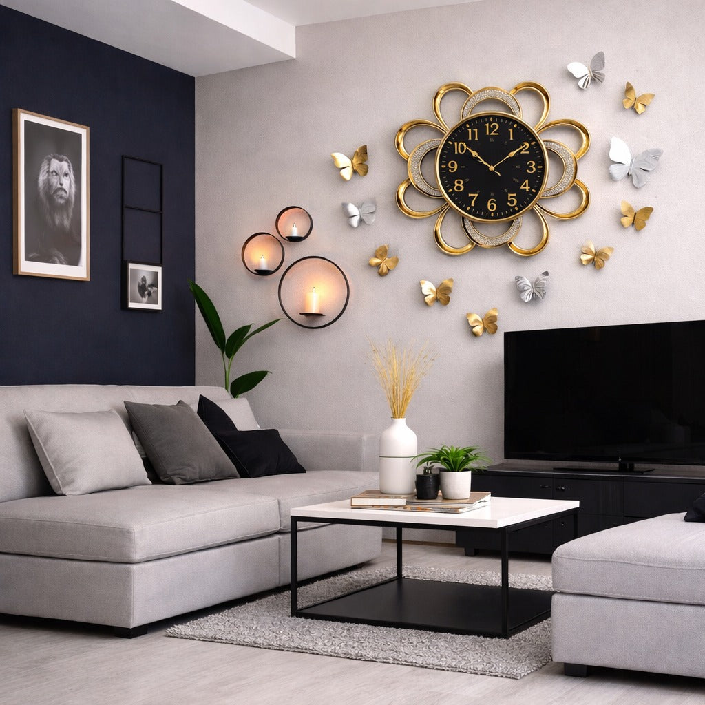 Ceas de perete decorativ floral 58 cm fosforescent design elegant modern silentios
