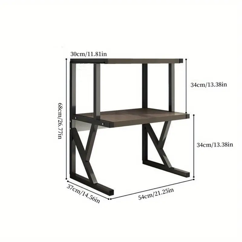 RESIGILAT - Raft univeral pentru cuptorul cu microunde, cu 2 niveluri, lemn-metal, 68.5x54x37cm