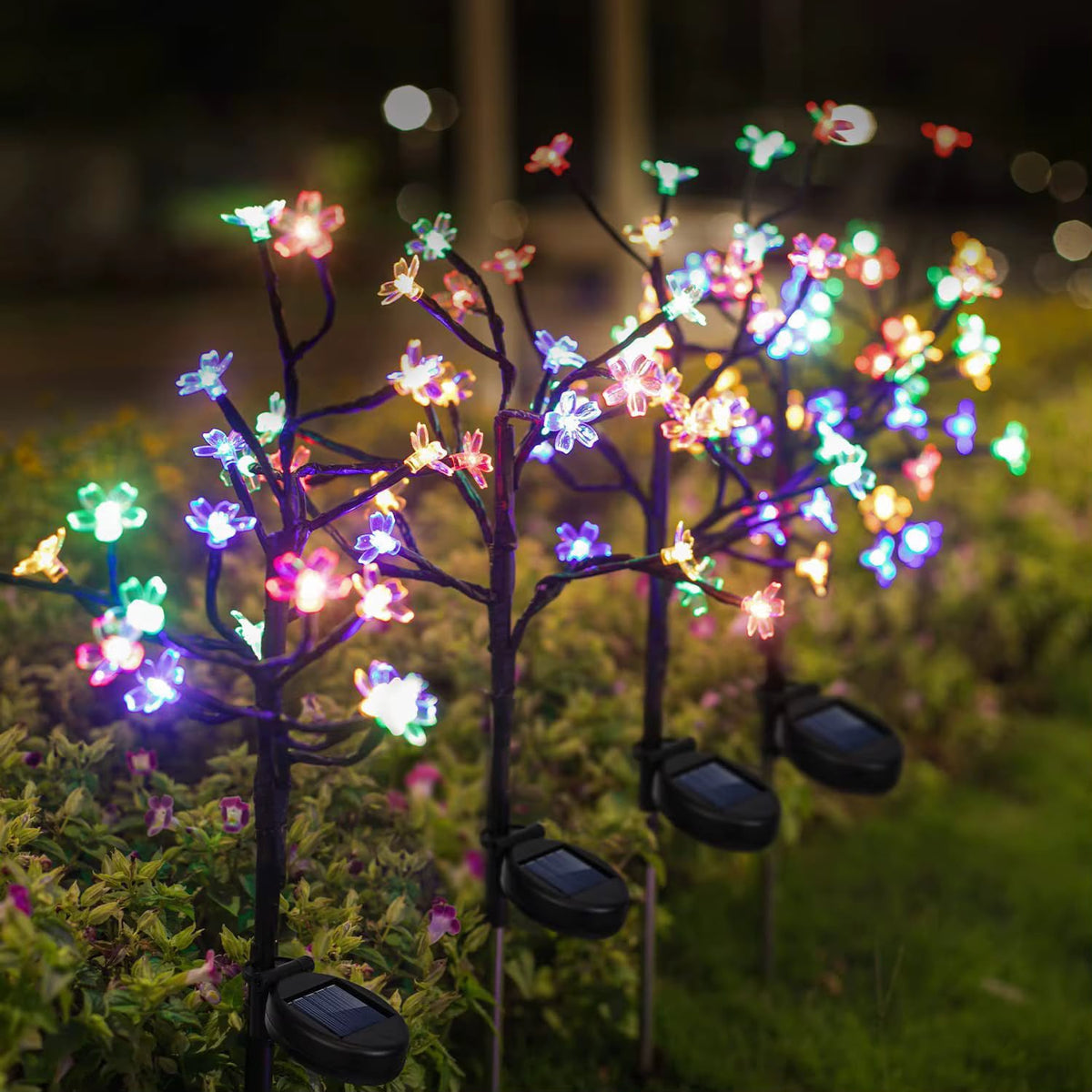 Set 2 Lampi Solare Decorative Ramura cu Flori LED 65cm IP66 Iluminare Calda/multicolor Automata