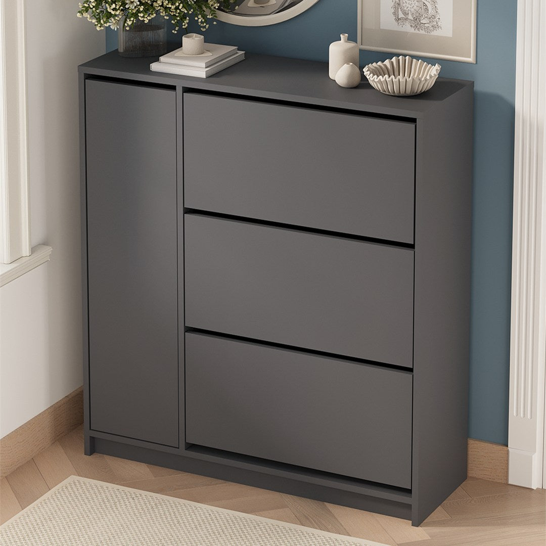 Pantofar Gizem cu usi basculante, dulap pantofi 90 x 100 cm capacitate 12-16 perechi, mobilier hol compact, PAL melaminat 18 mm clasa E1, mecanism flip-down pentru acces rapid, stil modern scandinav Antracit - vedere principala