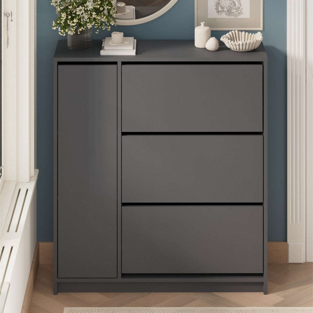 Pantofar Gizem cu usi basculante, dulap pantofi 90 x 100 cm capacitate 12-16 perechi, mobilier hol compact, PAL melaminat 18 mm clasa E1, mecanism flip-down pentru acces rapid, stil modern scandinav Antracit - detaliu 3