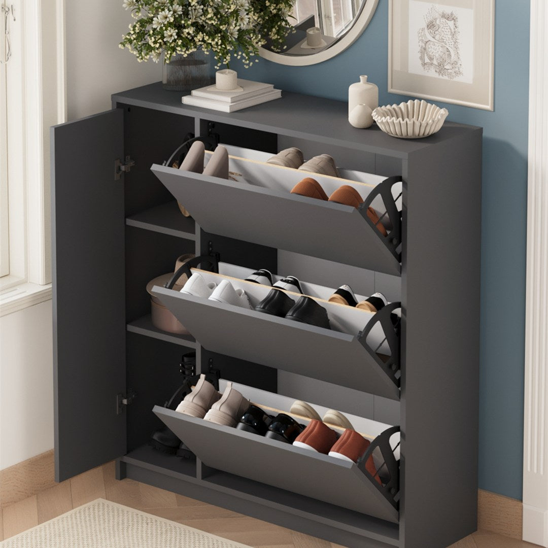 Pantofar Gizem cu usi basculante, dulap pantofi 90 x 100 cm capacitate 12-16 perechi, mobilier hol compact, PAL melaminat 18 mm clasa E1, mecanism flip-down pentru acces rapid, stil modern scandinav Antracit - detaliu 4