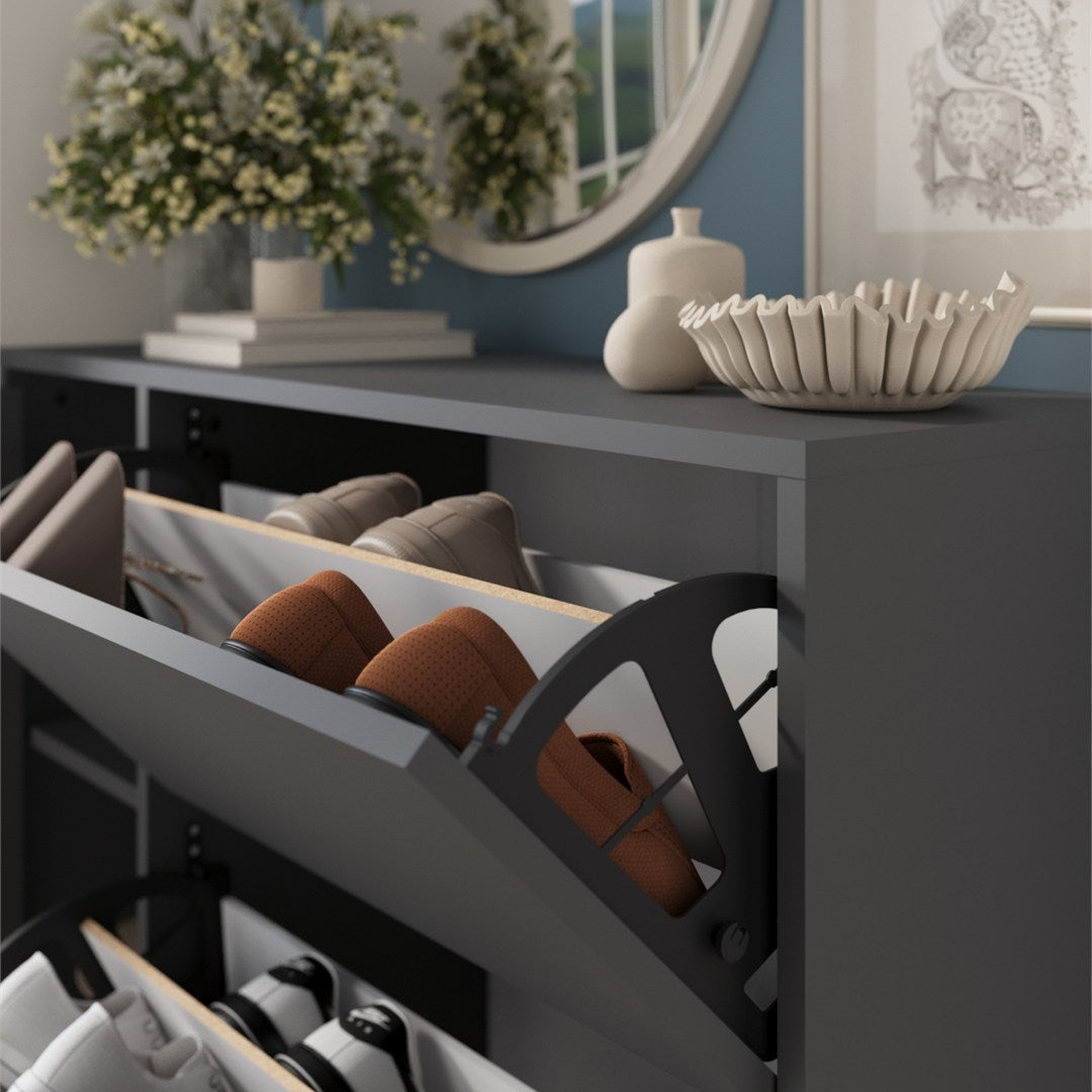 Pantofar Gizem cu usi basculante, dulap pantofi 90 x 100 cm capacitate 12-16 perechi, mobilier hol compact, PAL melaminat 18 mm clasa E1, mecanism flip-down pentru acces rapid, stil modern scandinav Antracit - detaliu 6