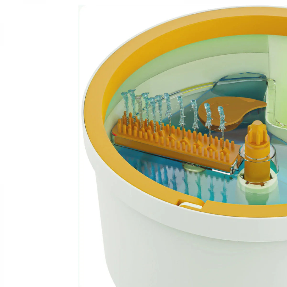 Set mop rotativ 360° cu galeata centrifuga, separare apa curata de apa murdara, sistem evacuare apa, 4 rezerve