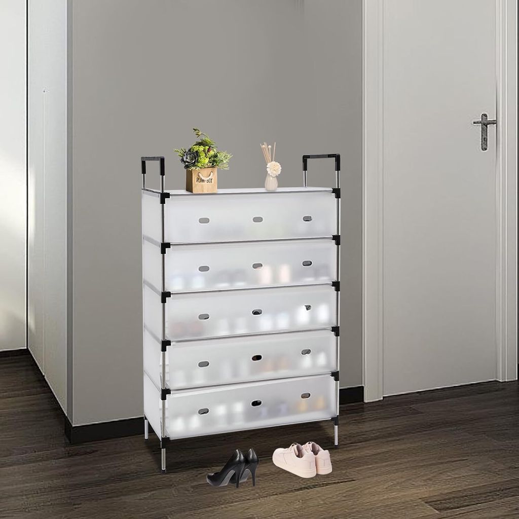 Raft pliabil pentru pantofi cu 5 Niveluri, design modern, stabil și multifuncțional – Alb, 60x28x110 cm